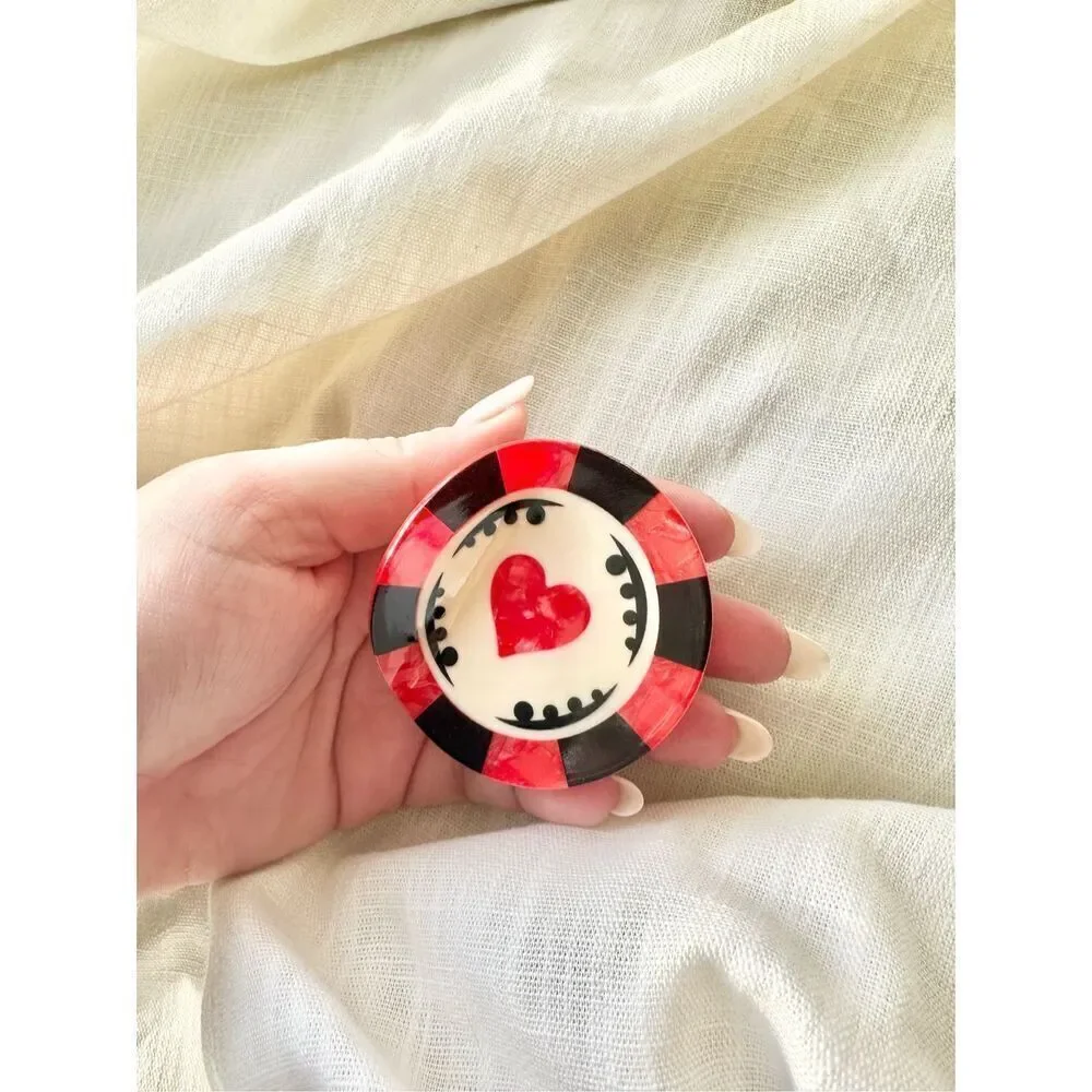 Lucky in love black, red, and cream poker chip hair claw